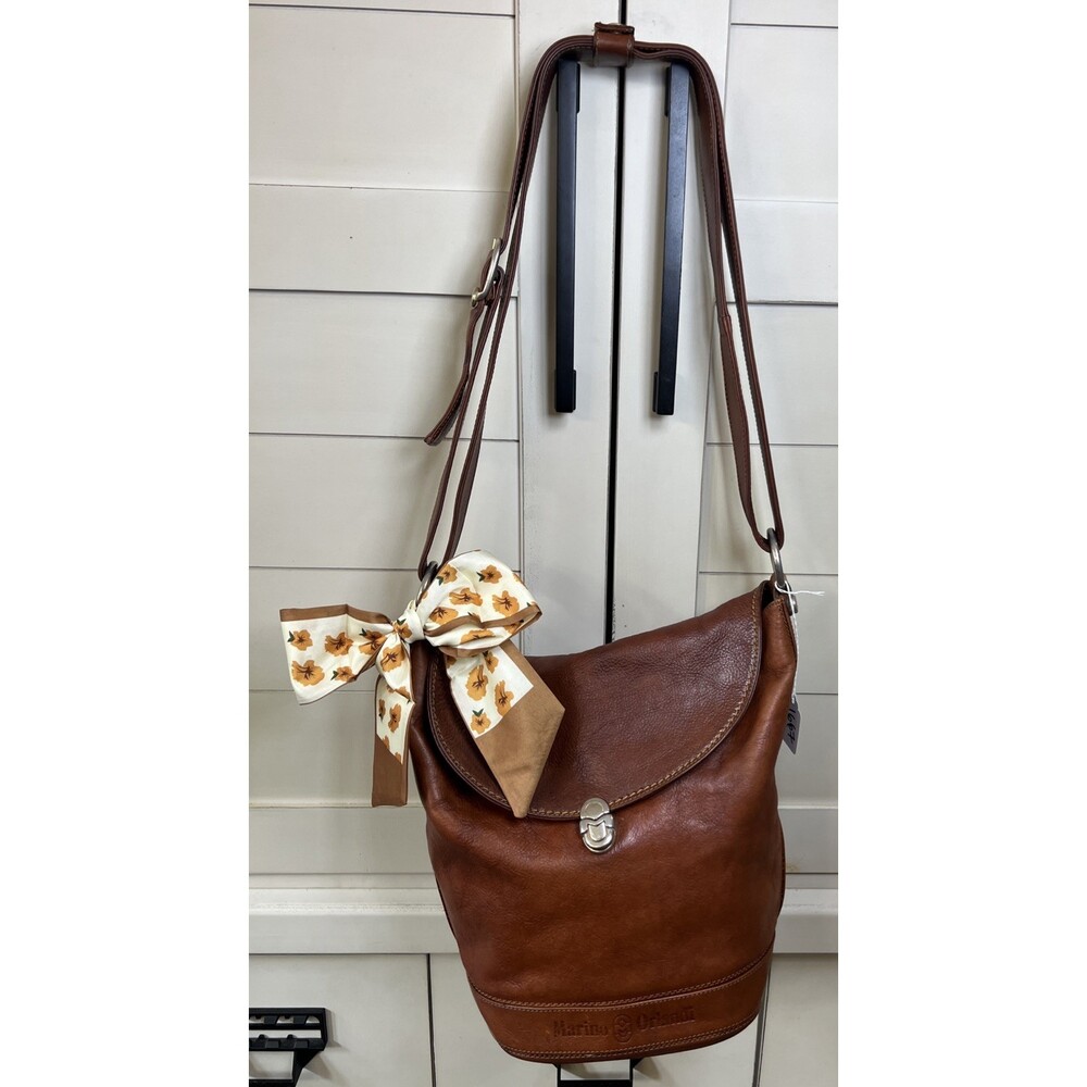 Marino Orlandi Italian Designer Cognac Hobo Leather Shoulder Bucket Bag Purse